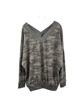 Camouflage Lightweight Sweatshirt P & Rose V-Neck Gray/Green Size Medium
